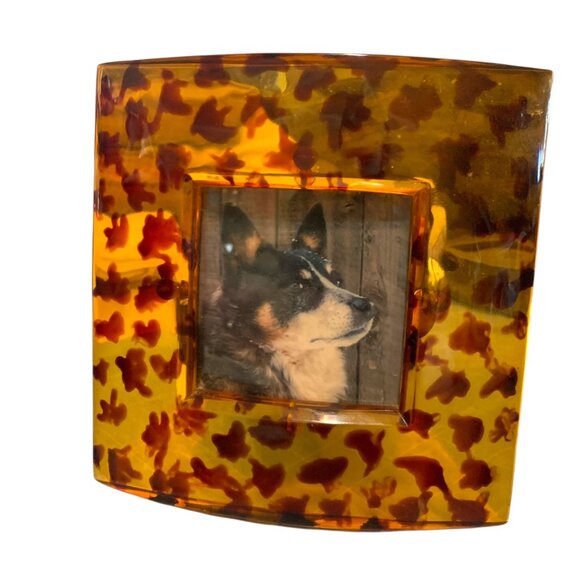 Vintage Picture Frame Acrylic Tortoise Shell - 3.5x3.5 Picture Slot Retro - Picture 1 of 7